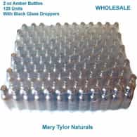 2 oz Amber Glass Bottles 120 count with Black Glass Droppers WHOLESALE, by Mary Tylor Naturals