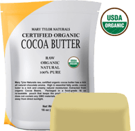 Organic Cocoa Butter, USDA Certified,1 lb, Raw, Unrefined Manufactured and Distributed by Mary Tylor Naturals