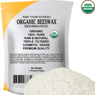 Organic White Beeswax Pellets, 1 lb, USDA-Certified, great for DIY projects, Candles, Lip balms and more, Manufactured and Distributed by Mary Tylor Naturals