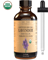 Organic Lavender Essential Oil, 4 oz, USDA-Certified, Premium Therapeutic Grade, 100% Pure, Perfect for Aromatherapy, Relaxation, DIY by Mary Tylor Naturals