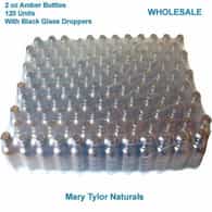 2 oz Amber Glass Bottles 120 count with Black Glass Droppers WHOLESALE, Distributed by Mary Tylor Naturals