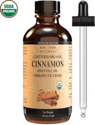Organic Cinnamon Essential Oil (4 oz), USDA Certified by Mary Tylor Naturals,100% Pure Essential Oil, Therapeutic Grade, Perfect for Aromatherapy, Relaxation, DIY, Improved Mood
