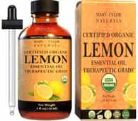 Organic Lemon Essential Oil (4 oz), USDA Certified by Mary Tylor Naturals, 100% Pure Essential Oil, Therapeutic Grade, Perfect for Aromatherapy, Relaxation, DIY, Improved Mood 