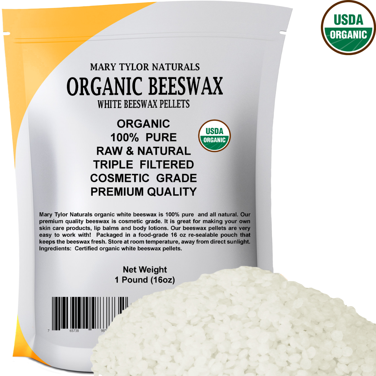 White Beeswax Pellets sourced from a USDA and ISO 9001 Certified Organic  Supplier