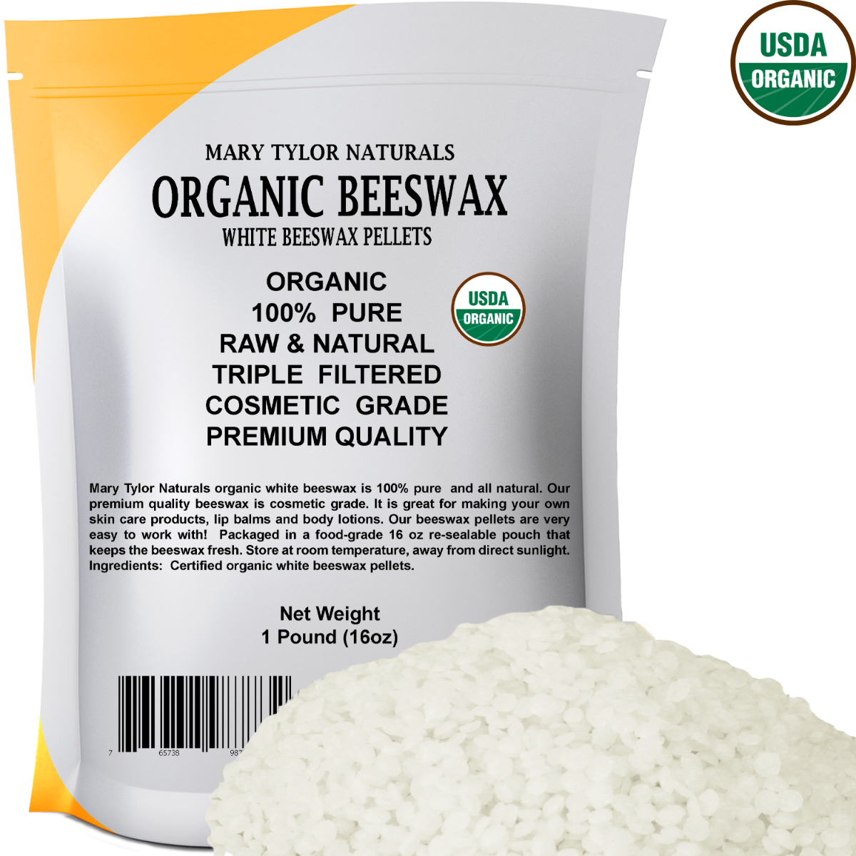 White Beeswax Pellets - Organic: 1lb
