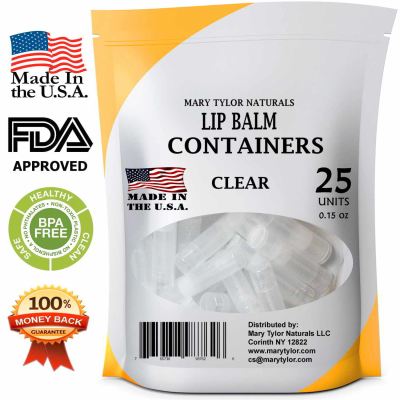 Clear Lip Balm Containers with Caps, 25, BPA Free, Made in USA, Distributed by Mary Tylor Naturals
