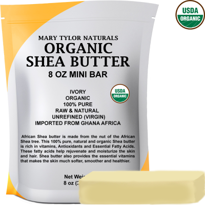 Organic Shea Butter, 8 oz, USDA-Certified, Raw, Unrefined Manufactured and Distributed by Mary Tylor Naturals