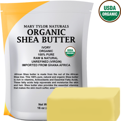 Organic Shea Butter, 1 lb, USDA-Certified,Raw, Unrefined Manufactured and Distributed by Mary Tylor Naturals