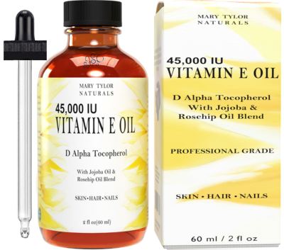 Vitamin E Oil, 2 oz, 45,000 IU D Alpha Tocopherol, 100% Pure and Natural, with Rosehip & Jojoba Oil Blend for Skin, Body & Nails, Reduce Appearance of Scars, Wrinkles, Dark Spots by Mary Tylor Naturals