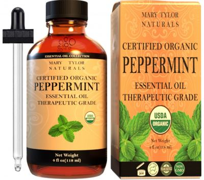 Organic Peppermint Essential Oil, 4oz, USDA-Certified, 100% Pure and Natural, Therapeutic Grade, Perfect for Aromatherapy, DIY Skin Care, Hair Care and So Much more, Manufactured and Distributed by Mary Tylor Naturals
