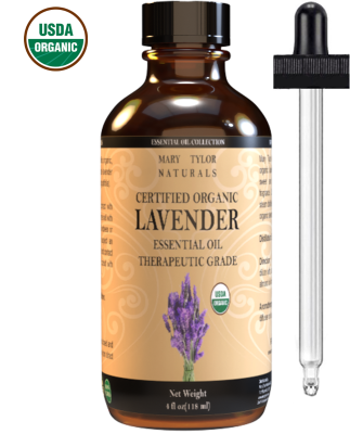 Organic Lavender Essential Oil, 4 oz, USDA-Certified, Premium Therapeutic Grade, 100% Pure, Perfect for Aromatherapy, Relaxation, DIY by Mary Tylor Naturals
