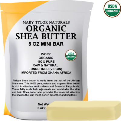 Organic Shea Butter, 8 oz, USDA-Certified, Raw, Unrefined Manufactured and Distributed by Mary Tylor Naturals