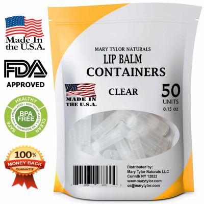 Clear Lip Balm Containers with Caps , 50 BPA Free, Made in USA, Distributed by Mary Tylor Naturals