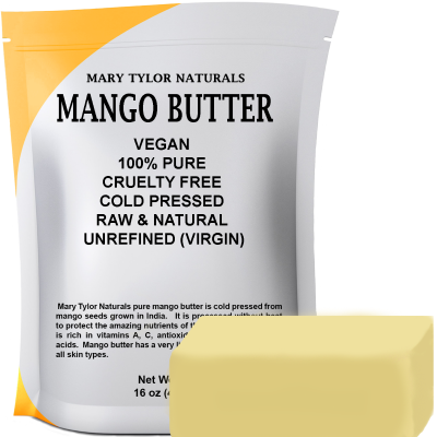 Mango Butter, 1 lb, 100% Pure and Natural, Cold Pressed, Unrefined, Manufactured and Distributed by Mary Tylor Naturals