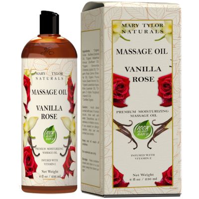 Vanilla and Rose Scented Massage Oil (8 Fluid Oz) – Perfect for Men, Women, Massaging, Nourishing the Skin, and Much More… By Mary Tylor Naturals