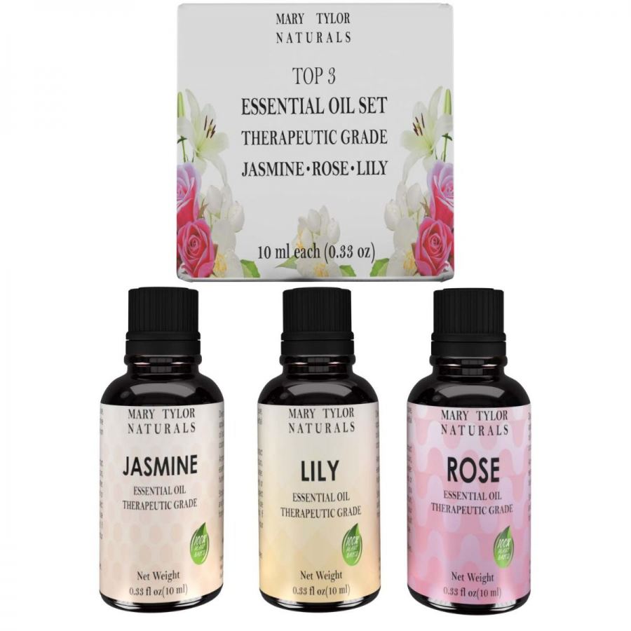 Essential Oils Gift Set Top 3, 3 x 10 ml each, Lily, Jasmine, and Rose,  great for aromatherpy, diy projects holiday gift and much more,  Manufactured
