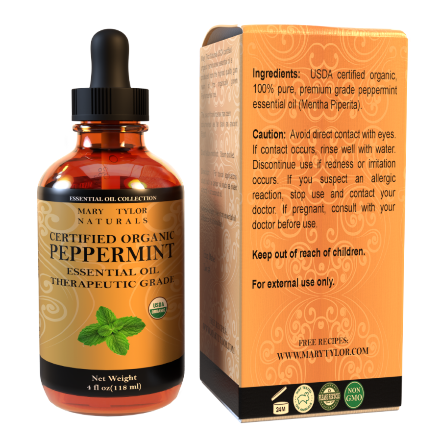Organic Peppermint Essential Oil 4 oz, USDA Certified Mentha Piperita for Stress Relief, Relaxation, Aromatherapy, Diffuser and Repel Mice