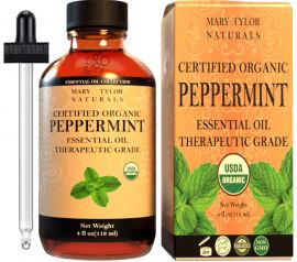 Organic Peppermint Essential Oil, 4oz, USDA-Certified, 100% Pure and Natural, Therapeutic Grade, Perfect for Aromatherapy, DIY Skin Care, Hair Care and So Much more, Manufactured and Distributed by Mary Tylor Naturals peppermint-4-oz