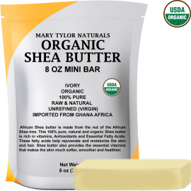 Organic Shea Butter, 8 oz, USDA-Certified, Raw, Unrefined Manufactured and Distributed by Mary Tylor Naturals SB-0008