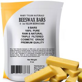 Yellow Beeswax Bars 8 oz, 100% Pure and Natural, great for DIY candlemaking, lip balms and so much more!!!! Manufactured and Distributed by Mary Tylor Naturals BW-0002