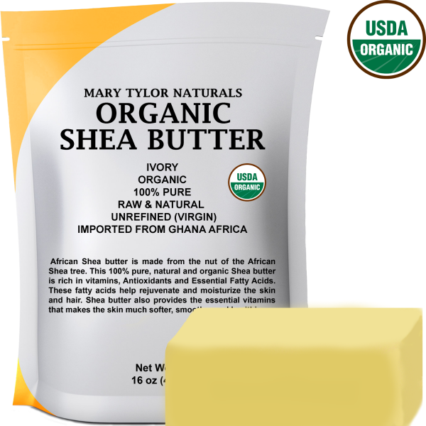 Organic Shea Butter, 1 lb, USDA-Certified,Raw, Unrefined Manufactured and Distributed by Mary Tylor Naturals SB-0001 