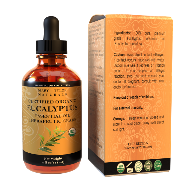 Organic Eucalyptus Essential Oil, 4 oz, USDA-Certified, 100% Pure and Natural, Perfect for Aromatherapy, DIY Skin Care, Hair Care and So Much more, Manufactured and Distributed by Mary Tylor Naturals eucalyptus-4-oz 