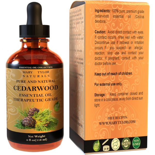 Cedarwood Essential Oil 4 oz, Premium Therapeutic Grade, 100% Pure and Natural, Perfect for Aromatherapy, Relaxation, Improved Mood and Much More Manufactured and Distributed by Mary Tylor Naturals cedarwood-4-oz 