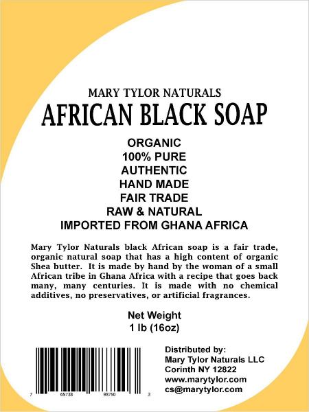 African Black Soap, 1 lb, 100% Pure and Natural, Raw, Handmade, Manufactured and Distributed by Mary Tylor Naturals ABS-0001 