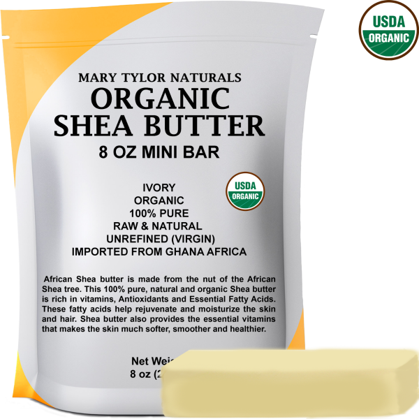 Organic Shea Butter, 8 oz, USDA-Certified, Raw, Unrefined Manufactured and Distributed by Mary Tylor Naturals SB-0008oz 
