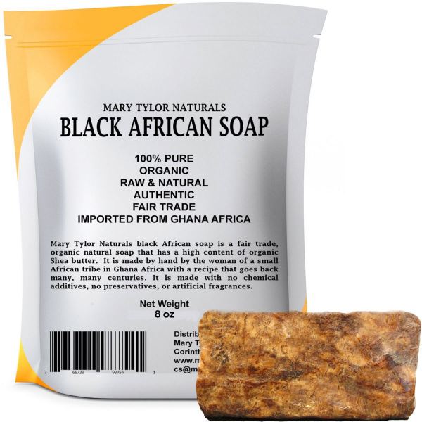 African Black Soap, 8 oz, 100% Pure and Natural, Raw, Handmade, Manufactured and Distributed by Mary Tylor Naturals ABS-0008oz 