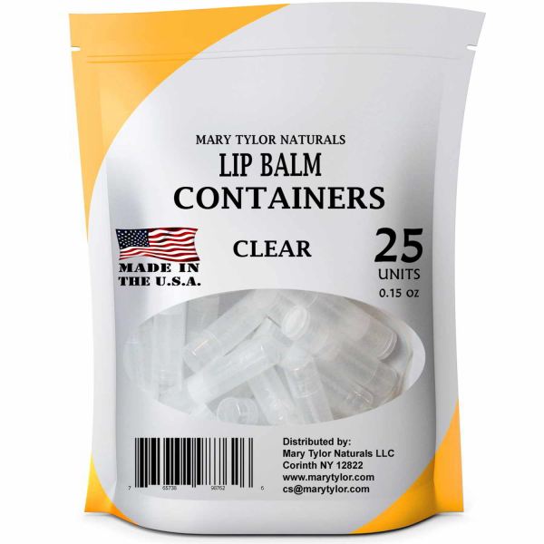 Clear Lip Balm Containers with Caps, 25, BPA Free, Made in USA, Distributed by Mary Tylor Naturals LBC-0025 