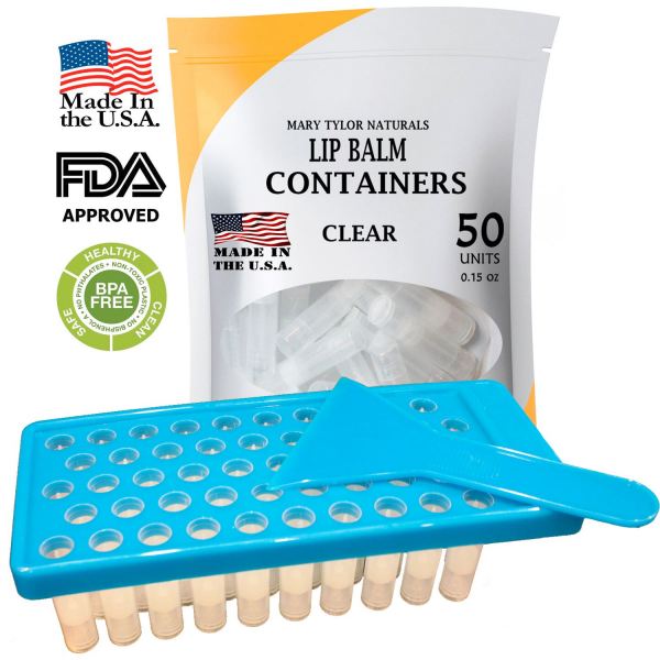 Lip Balm Kit, Fill Tray With Spatula and 50 Clear Lip Balm Containers with Caps, BPA Free, Made in USA, Distributed by Mary Tylor Naturals fill-tray-01 